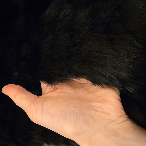 Saks Fifth Avenue Real Rabbit Fur collared black zip up down vest with collar